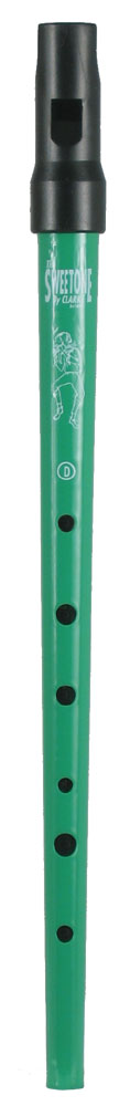 Clarke Sweetone High D Whistle, Green Traditional tapering tin tube with moulded black plastic mouthpiece