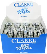 Clarke Silver Color Metal Kazoo, B 24 Counter display pack with 24 silver colored kazoos