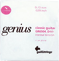 Galli GR6504 Classical Guitar D String Crystal classical silverplated wound single. Normal tension .029w