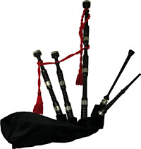 Bagpipes Galore Scottish Blackwood Bagpipes African Blackwood Button Mounts Beaded and Combed, Plain Ferules, Delrin chanter