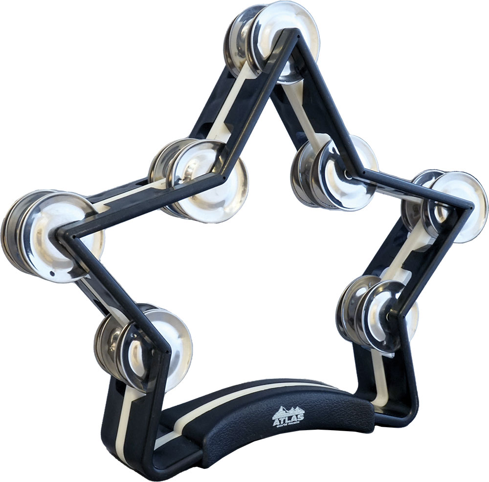 Atlas AP-03K Star Tambourine, Black Sturdy Tambourine with a chunky plastic handle