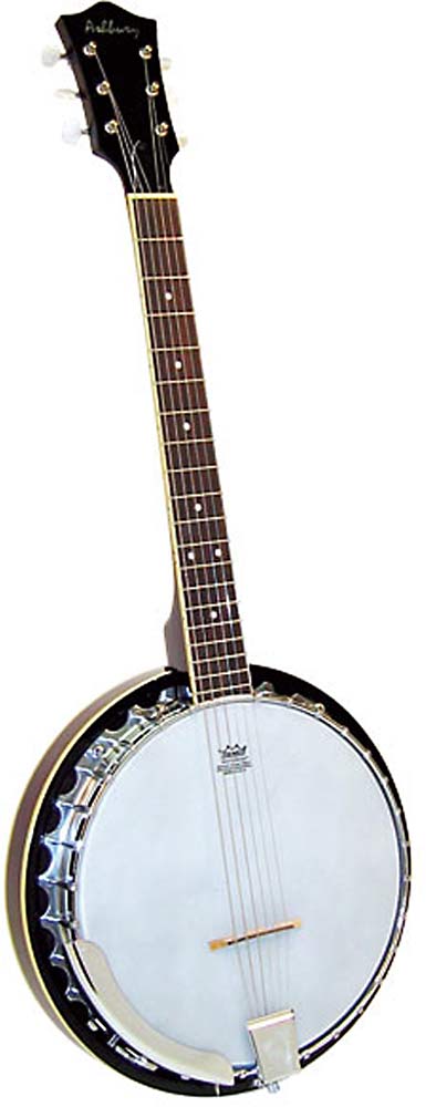 Ashbury AB-35-G 6 String Guitar Banjo Mahogany resonator with white ABS binding. Aluminum rim. 30 tension hooks