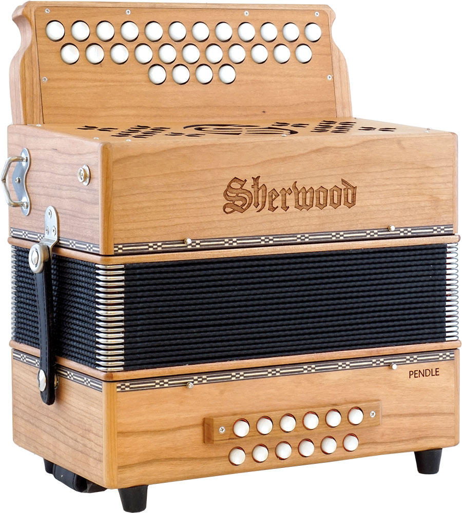 Sherwood Pendle D/G Melodeon. 2.5 Row. 2 voice 23+4 treble buttons. 12 bass